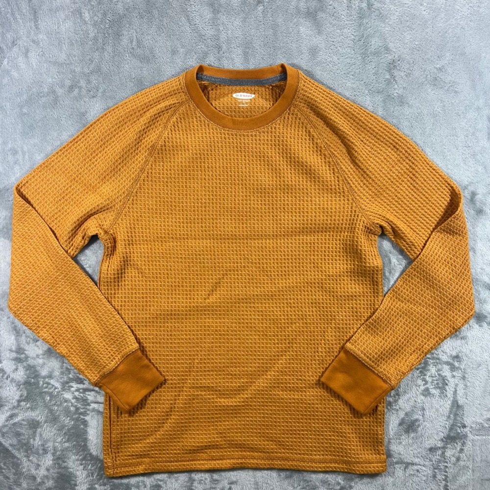 OLD NAVY Thermal Shirt Mens Small Orange Waffle‎ Knit LS Cozy Casual Capsule